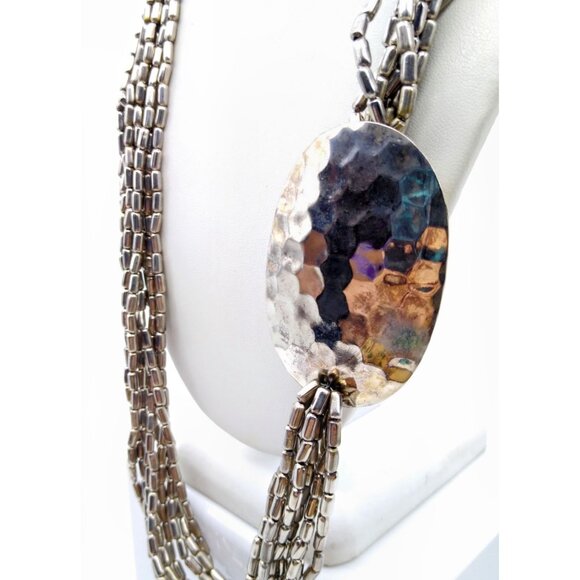 Unique Vintage Silver Chain Necklace, Chunky Multi Strand with Offset Hammered - Picture 4 of 4